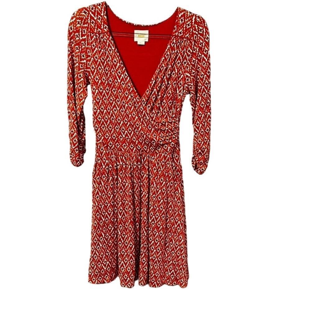 Anthropologie Crimson and Ivory Patterned Midi Dress